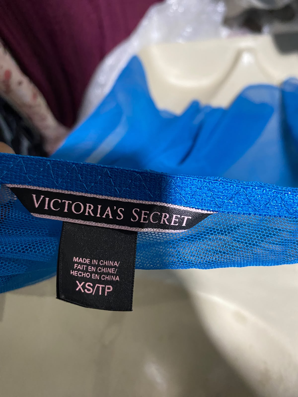 VICTORIAS SECRET |XS| BUST 12| A1| TURQUOISE BLUE LACE AND SHEER MESH BABYDOLL LINGERIE CHEMISE