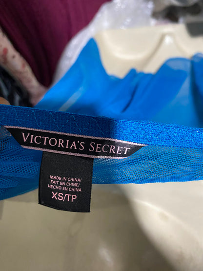 VICTORIAS SECRET |XS| BUST 12| A1| TURQUOISE BLUE LACE AND SHEER MESH BABYDOLL LINGERIE CHEMISE