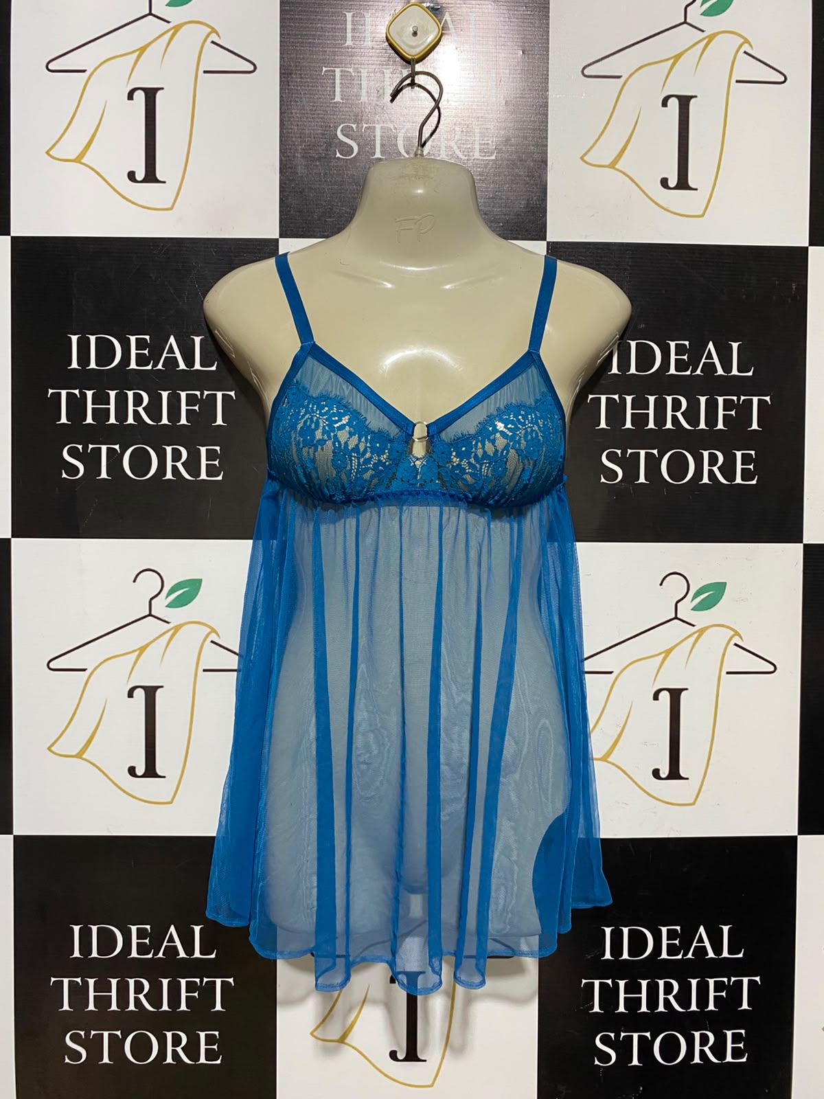 VICTORIAS SECRET |XS| BUST 12| A1| TURQUOISE BLUE LACE AND SHEER MESH BABYDOLL LINGERIE CHEMISE