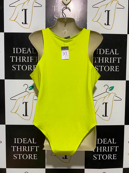 PRIMARK |XL| BUST 20| A1| YELLOW GREEN SLEEVELESS DROPPED ARMHOLE BODYSUIT DRAPEY TANK TOP