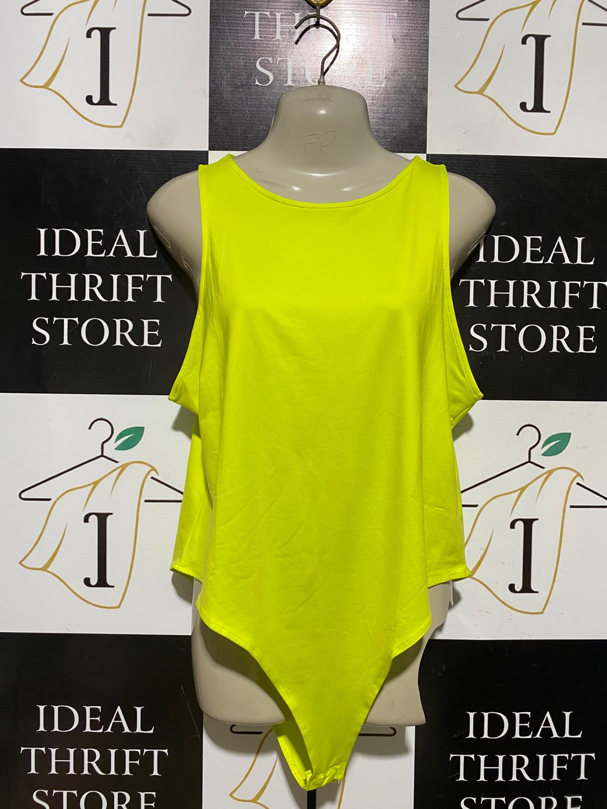 PRIMARK |XL| BUST 20| A1| YELLOW GREEN SLEEVELESS DROPPED ARMHOLE BODYSUIT DRAPEY TANK TOP