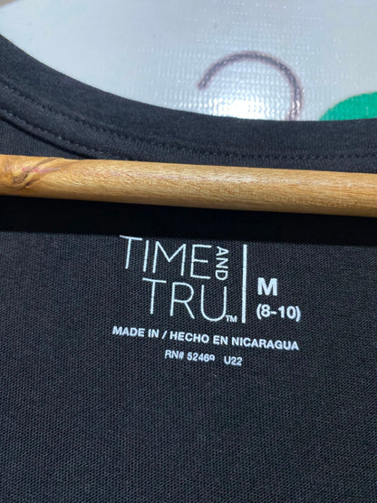 TIME AND TRU |M| BUST 19| A1| BLACK SHORT SLEEVE V-NECK T-SHIRT,