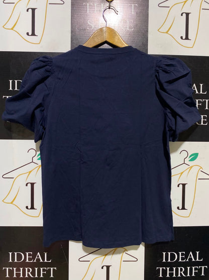 F&F |M| BUST 19| A1| NAVY BLUE SHORT PUFF SLEEVE CREW NECK T-SHIRT