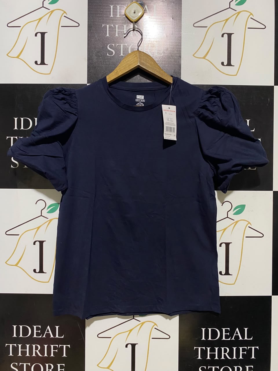 F&F |M| BUST 19| A1| NAVY BLUE SHORT PUFF SLEEVE CREW NECK T-SHIRT