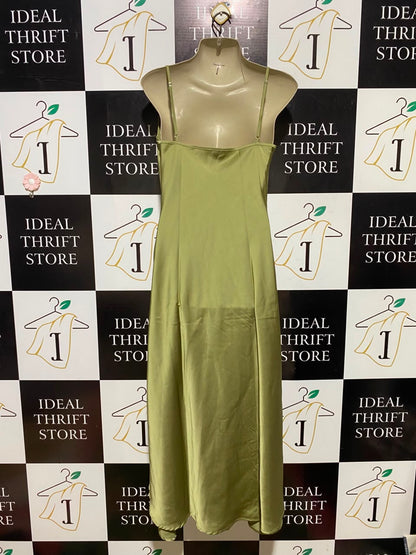 SHEIN |XS| BUST 17| A1| ELEGANT OLIVE GREEN SATIN COWL NECK SLIP MIDI DRESS WITH SPAGHETTI STRAPS