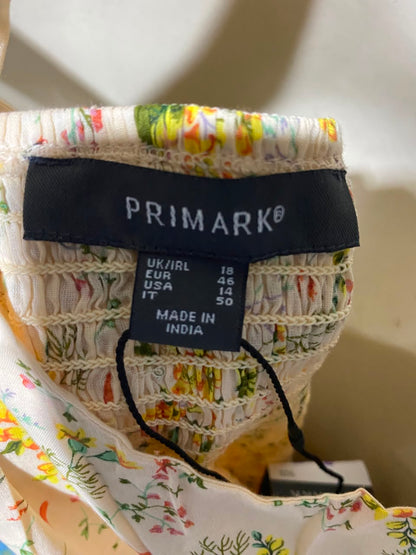 PRIMARK |L| BUST 20| A1| YELLOW FLORAL PRINT V-NECK MAXI DRESS WITH TIE-SHOULDER STRAPS