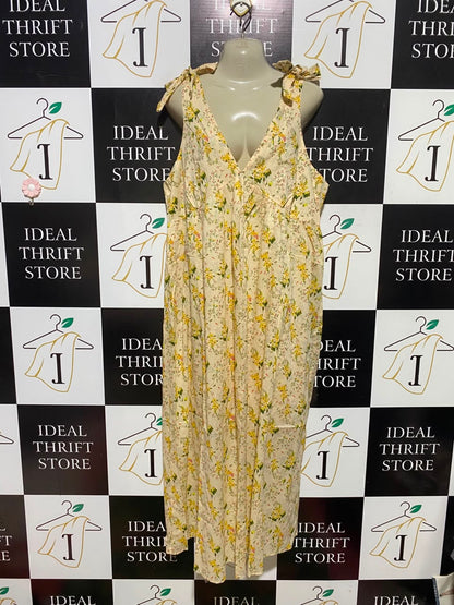 PRIMARK |L| BUST 20| A1| YELLOW FLORAL PRINT V-NECK MAXI DRESS WITH TIE-SHOULDER STRAPS