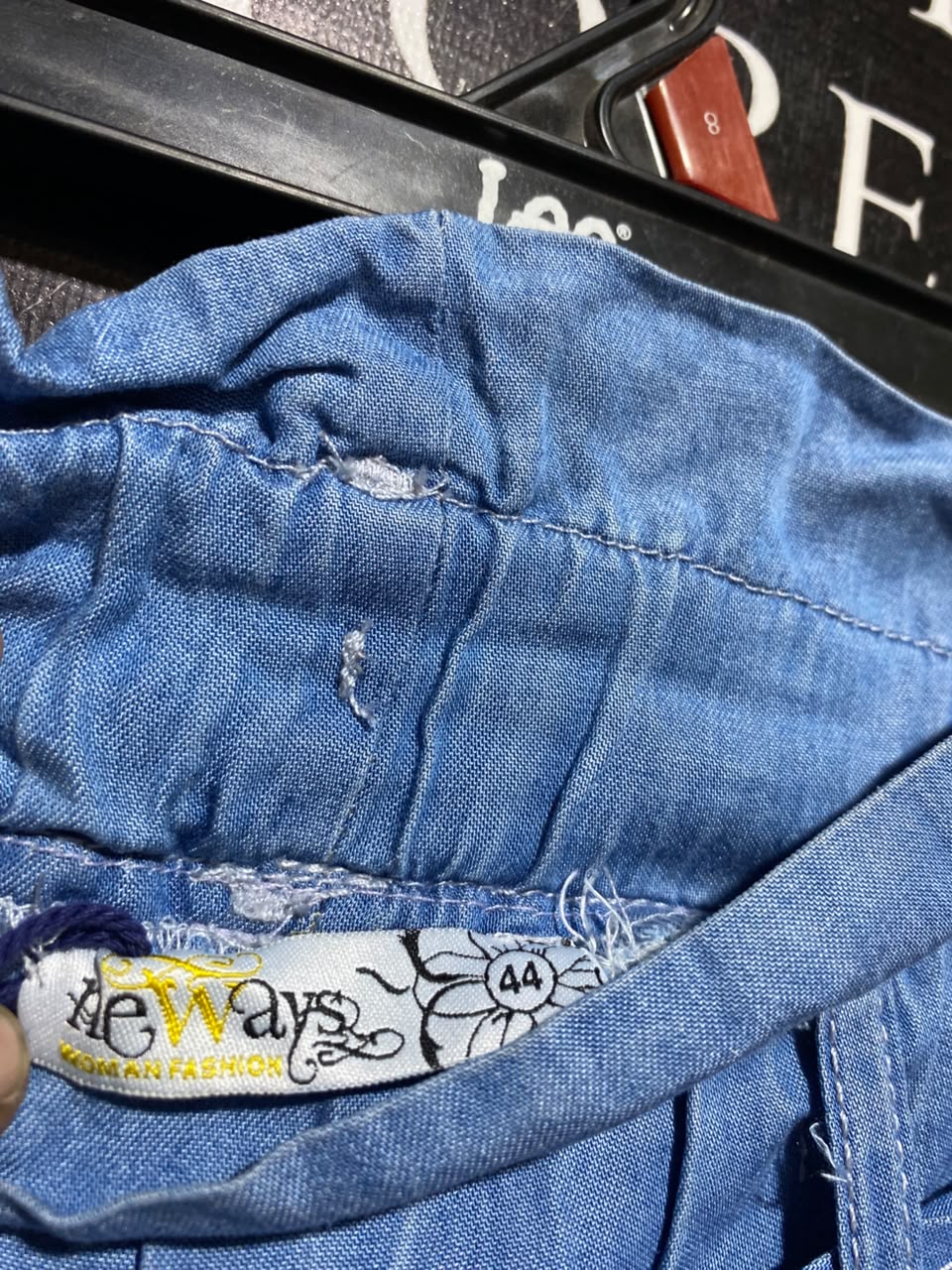 NEWAYS |L| WAIST 29| A1| LIGHT BLUE DENIM-LOOK PAPERBAG WAIST WIDE LEG PANTS WITH BELT