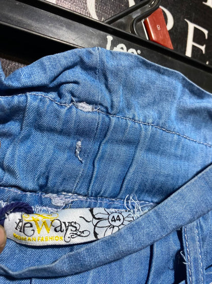 NEWAYS |L| WAIST 29| A1| LIGHT BLUE DENIM-LOOK PAPERBAG WAIST WIDE LEG PANTS WITH BELT