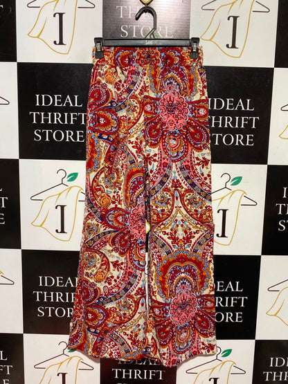 EMERY ROSE |S| WAIST 24| A1| VIBRANT BOHEMIAN MULTICOLOR PAISLEY PRINT WIDE LEG PANTS WITH SMOCKED ELASTIC WAIST
