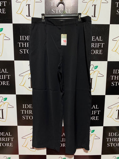 PRIMARK |XXL| WAIST 36| A1| BLACK PLEATED WIDE LEG TROUSERS, NEW WITH TAGS