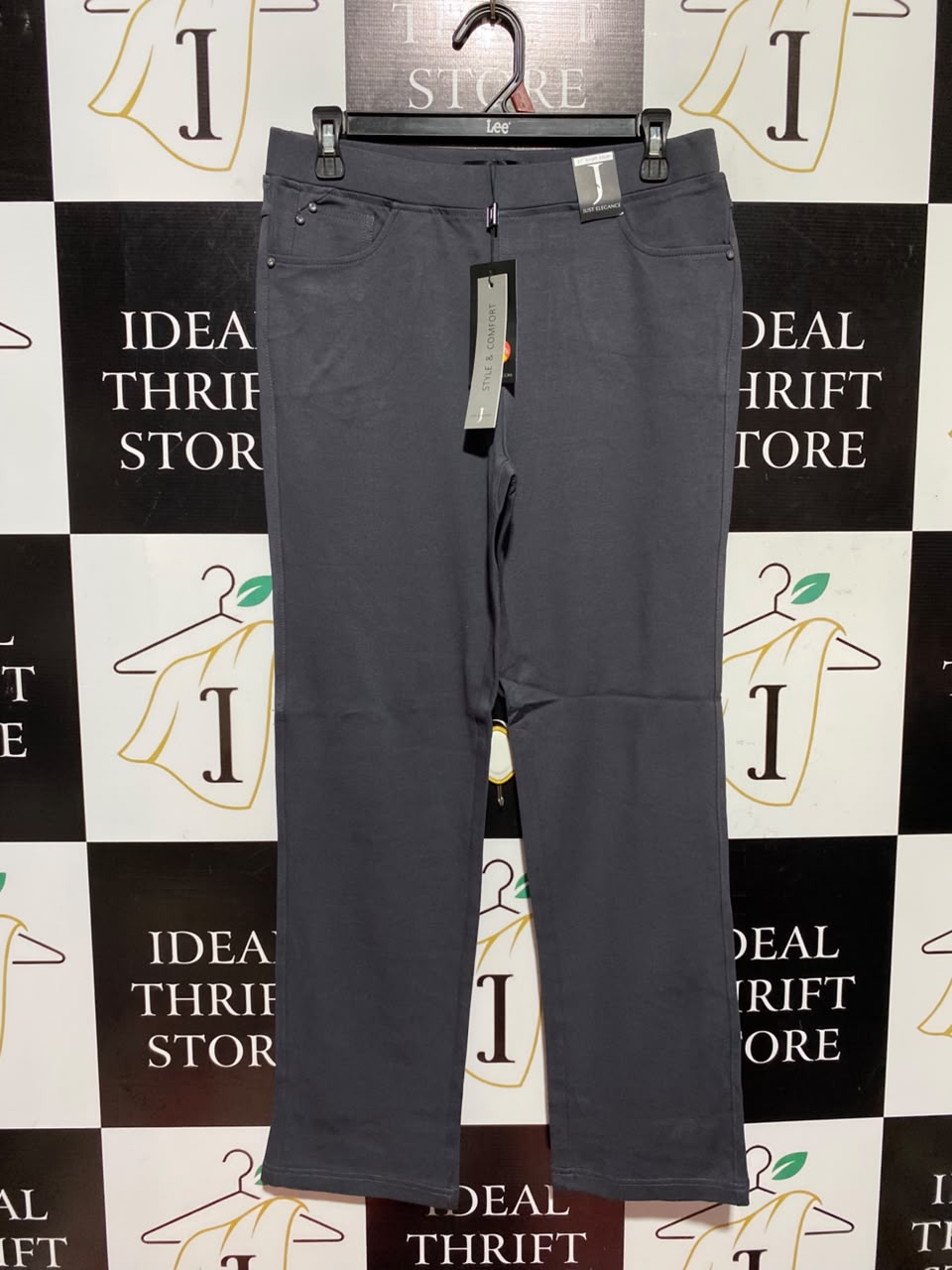 JUST ELEGANCE |M| WAIST 29| A1| CHARCOAL GREY STRAIGHT LEG STRETCH PANTS, NEW WITH TAGS