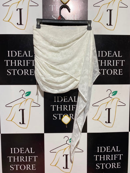 EGO |S| WAIST 26| A1| WHITE LACE RUCHED ASYMMETRICAL MINI SKIRT WITH DRAMATIC DRAPED SASH