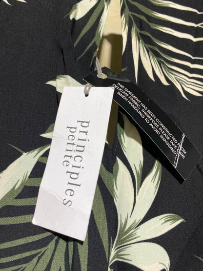PRINCIPLE PETITE |S| BUST 16| A1| CHIC BLACK AND GREEN TROPICAL LEAF PRINT V-NECK JUMPSUIT WITH MATCHING BELT