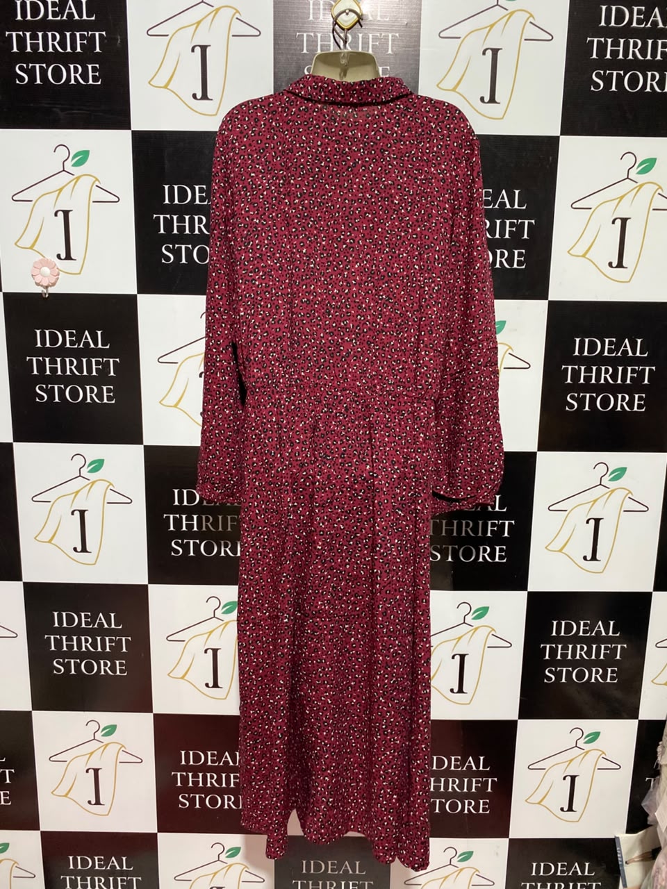 GEORGE |L| BUST 22| A1| RED AND BLACK MINI LEOPARD PRINT LONG SLEEVE COLLARED SHIRT DRESS