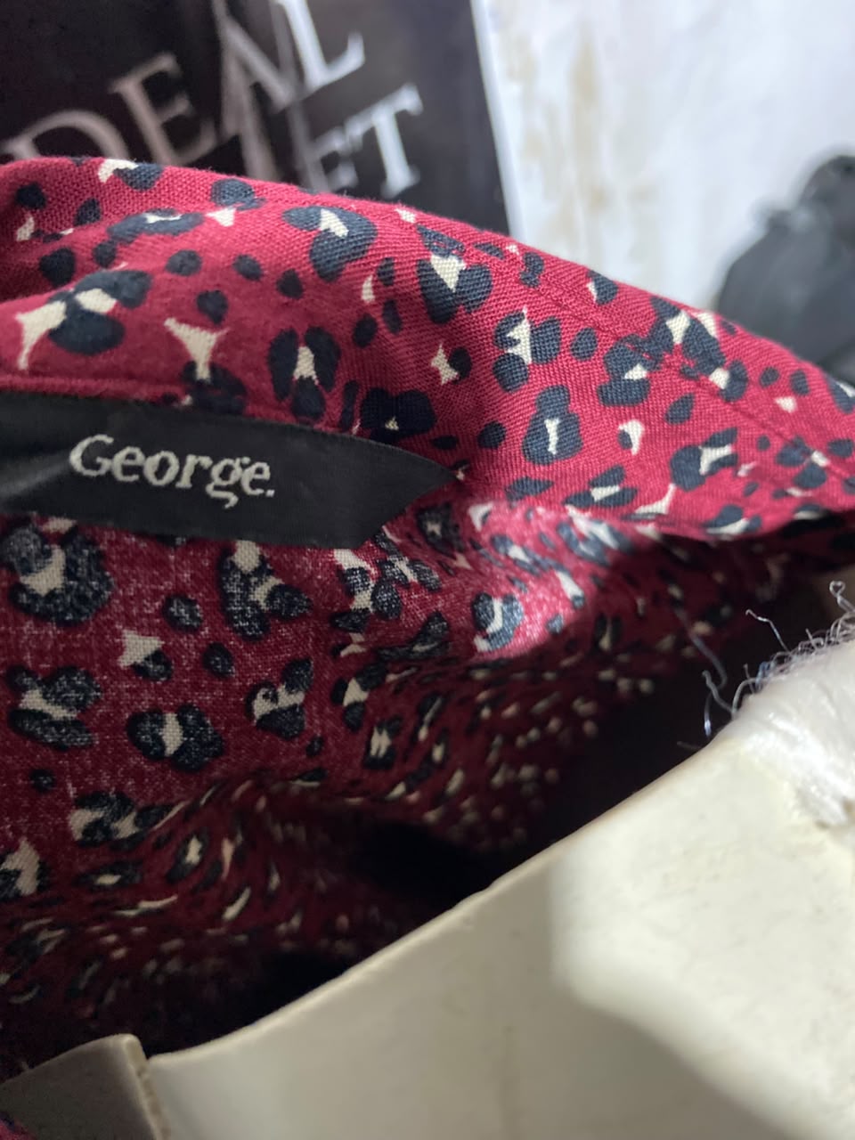GEORGE |L| BUST 22| A1| RED AND BLACK MINI LEOPARD PRINT LONG SLEEVE COLLARED SHIRT DRESS