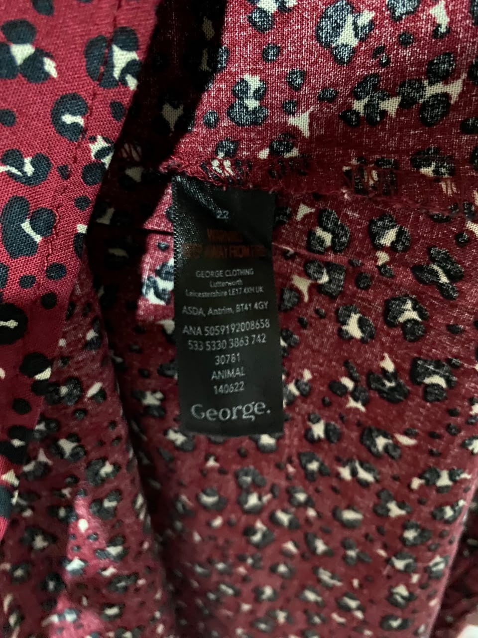 GEORGE |L| BUST 22| A1| RED AND BLACK MINI LEOPARD PRINT LONG SLEEVE COLLARED SHIRT DRESS