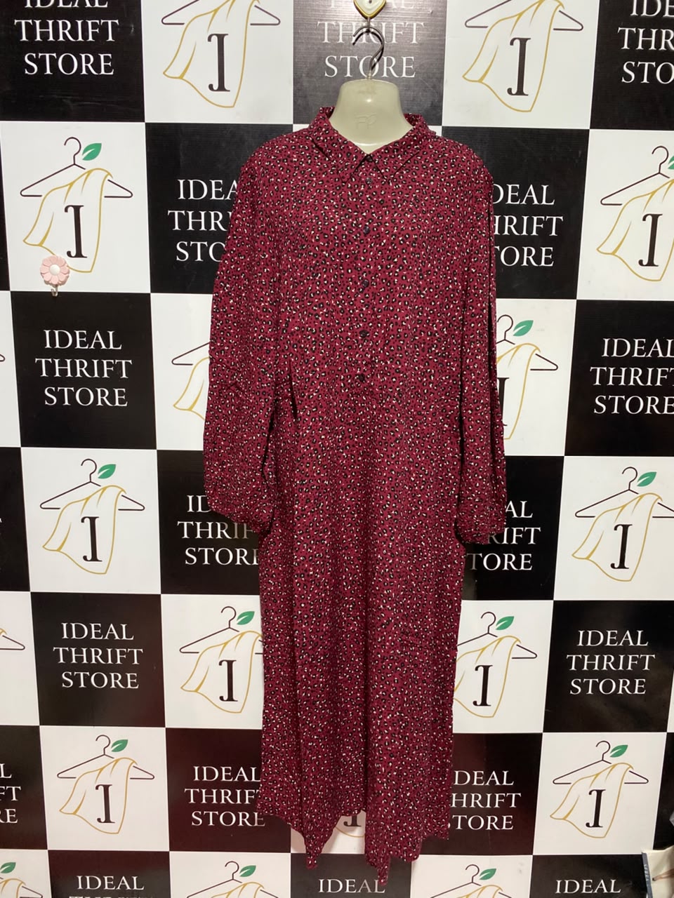 GEORGE |L| BUST 22| A1| RED AND BLACK MINI LEOPARD PRINT LONG SLEEVE COLLARED SHIRT DRESS