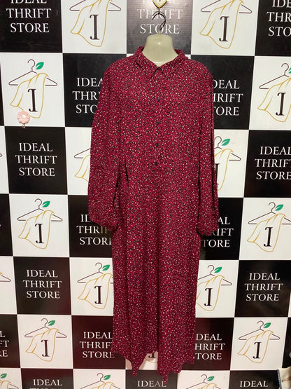 GEORGE |L| BUST 22| A1| RED AND BLACK MINI LEOPARD PRINT LONG SLEEVE COLLARED SHIRT DRESS