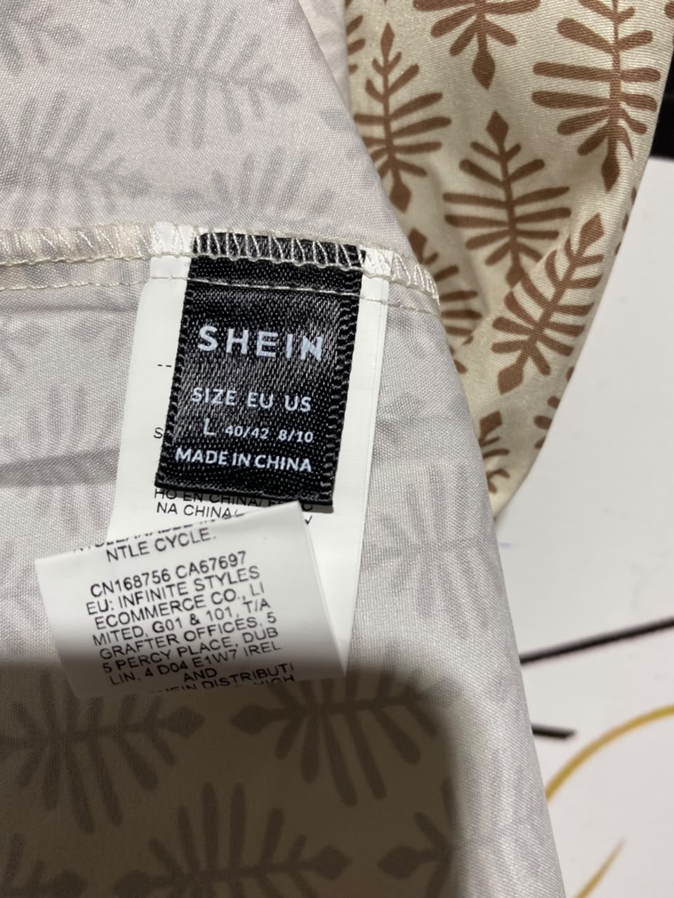 SHEIN |L| BUST 20| A1| CREAM AND RUST BROWN GEOMETRIC TREE PRINT SURPLICE V-NECK MAXI DRESS WITH LONG SLEEVES