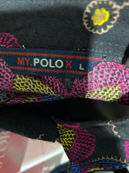 MY POLO X |L| BUST 19| A1| BLACK MULTICOLOR FLORAL BUTTON-DOWN SHIRT DRESS,