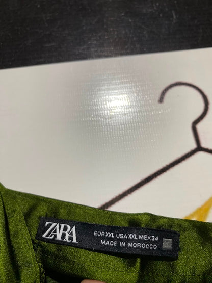 ZARA |XL| BUST 20| A1| LUXURIOUS OLIVE GREEN SATIN SLIP MIDI DRESS WITH EMBELLISHED STRAPS AND SIDE RUCHING