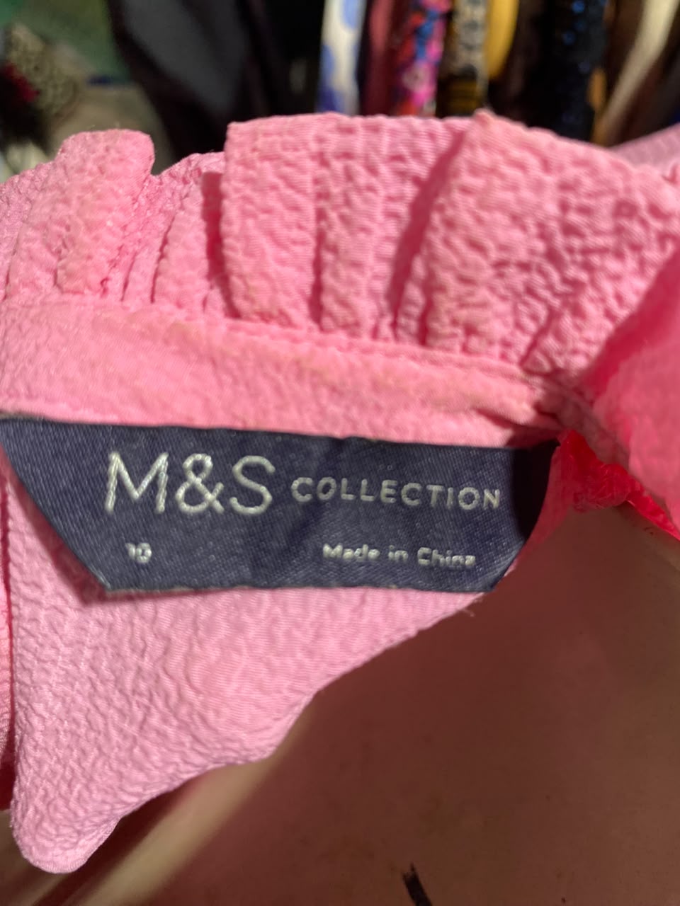 M&S |M| BUST 19| A1| CHIC BUBBLEGUM PINK SMOCKED BIB BLOUSE WITH RUFFLE TRIM AND LONG SLEEVES