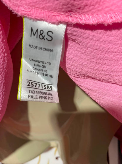 M&S |M| BUST 19| A1| CHIC BUBBLEGUM PINK SMOCKED BIB BLOUSE WITH RUFFLE TRIM AND LONG SLEEVES
