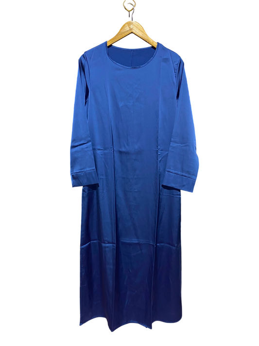 |S| BUST 20| A2| ROYAL BLUE SATIN ROUND NECK LONG SLEEVE MAXI DRESS ABAYA