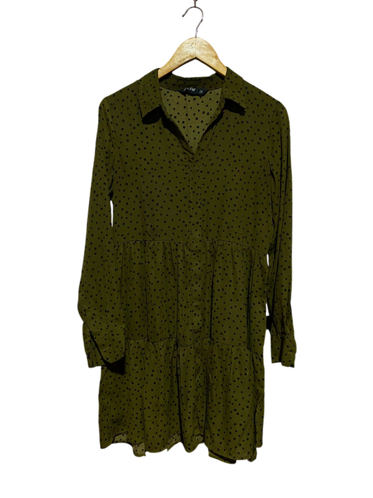 F&F |M| BUST 19| A2| OLIVE GREEN POLKA DOT TIERED LONG SLEEVE SHIRT DRESS