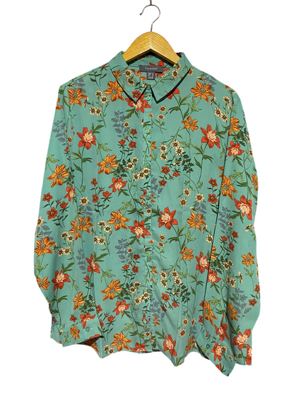 PRIMARK |L| BUST 23| A2| SAGE GREEN BOTANICAL FLORAL PRINT LONG SLEEVE BUTTON-DOWN BLOUSE