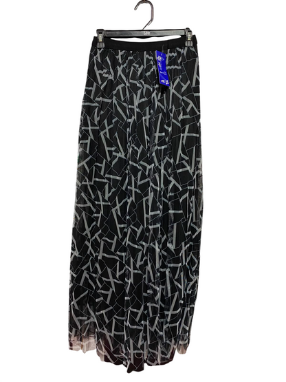 SHENG |XS| WAIST 25| A2| BLACK AND GREY ABSTRACT GEOMETRIC PLEATED MESH MAXI SKIRT NWT