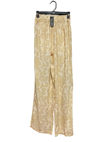 PRETTYLITTLE THING |XS| WAIST 24| A2| BEIGE ABSTRACT GEOMETRIC PRINT WIDE-LEG LOUNGE PANTS NWT