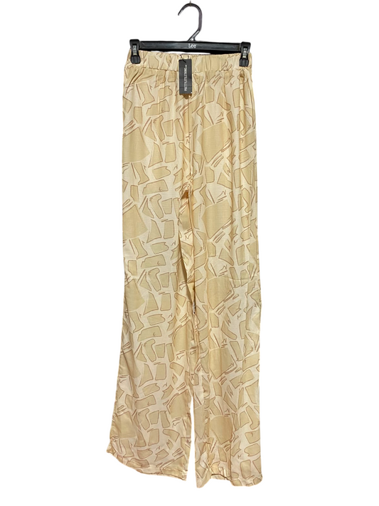 PRETTYLITTLE THING |XS| WAIST 24| A2| BEIGE ABSTRACT GEOMETRIC PRINT WIDE-LEG LOUNGE PANTS NWT