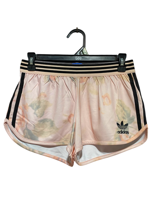 ADIDAS |S| WAIST 26| A2| ORIGINALS PEACH FLORAL TIE-DYE 3-STRIPES DOLPHIN RUNNING SHORTS