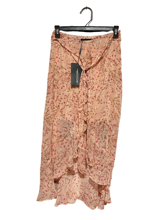 PRETTYLITTLE THING |S| WAIST 25| A2| PEACH FLORAL CHIFFON HIGH-LOW RUFFLE MIDI SKIRT NWT
