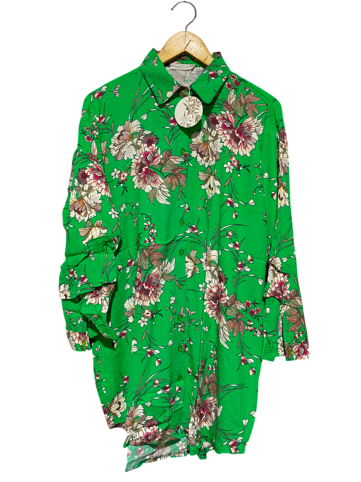 MOMENT |L| BUST 22| A2| VIBRANT EMERALD GREEN FLORAL PRINT BUTTON-DOWN SHIRT DRESS