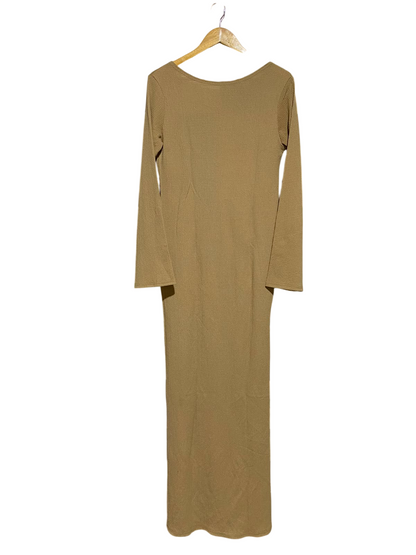PRETTYLITTLE THING |M| BUST 18| A2| CHIC TAN WAFFLE-KNIT LONG SLEEVE MAXI BODYCON DRESS