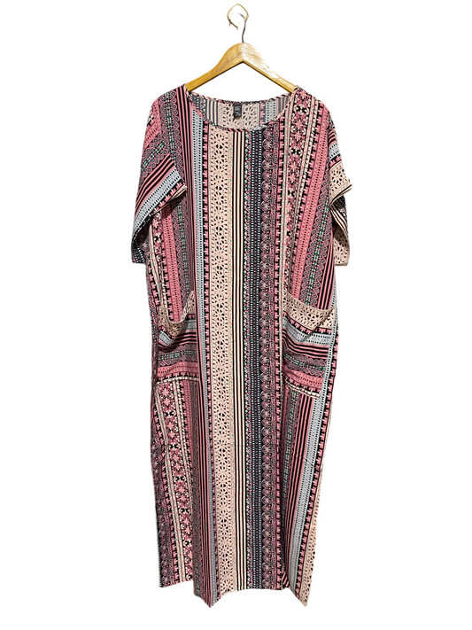 SHEIN CURVE |XL| BUST FREE| A2| BOHEMIAN MULTICOLOR STRIPED PATTERN KAFTAN MAXI DRESS WITH POCKETS