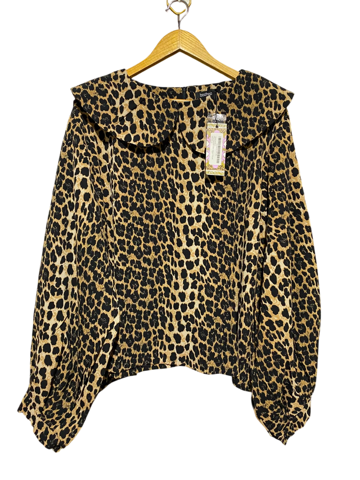 BOOHOO |XL| BUST 22| A2| BOLD LEOPARD PRINT BLOUSE WITH OVERSIZED PETER PAN COLLAR