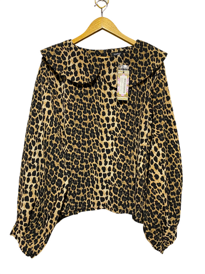 BOOHOO |XL| BUST 22| A2| BOLD LEOPARD PRINT BLOUSE WITH OVERSIZED PETER PAN COLLAR