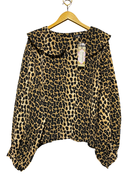 BOOHOO |XL| BUST 22| A2| BOLD LEOPARD PRINT BLOUSE WITH OVERSIZED PETER PAN COLLAR
