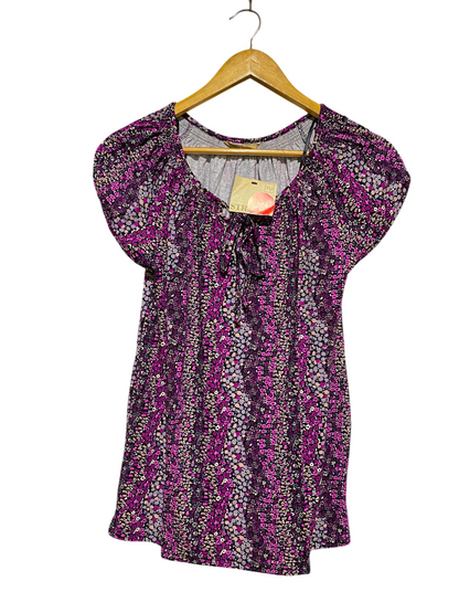 TU |M| BUST 17| A2| VIBRANT PURPLE DITSY FLORAL PRINT SHORT SLEEVE PEASANT TOP