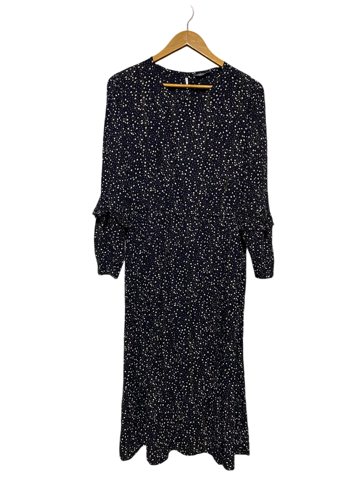 PAPAYA |L| BUST 20| A3| WHIMSICAL CELESTIAL STAR PRINT LONG SLEEVE MIDI DRESS
