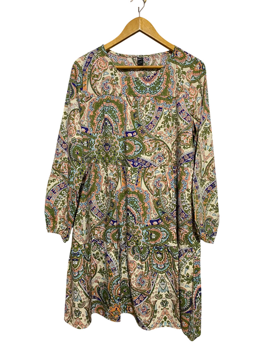 SHEIN |L| BUST 22| A3| BOHEMIAN TIERED PAISLEY PRINT LONG SLEEVE MINI DRESS