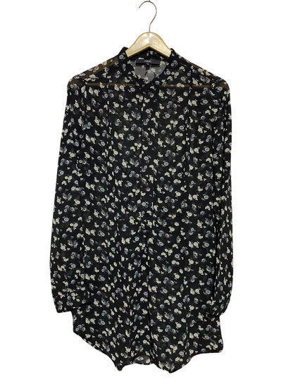 NEXT |M| BUST 20| A3| CHIC SEMI-SHEER BLACK FLORAL BUTTON-DOWN TUNIC SHIRT