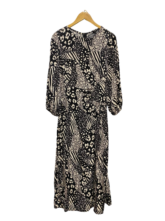 RIVER ISLAND |M| BUST 18| A3| MONOCHROME MIXED ANIMAL AND PATCHWORK PRINT MIDI DRESS