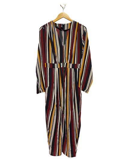 IZABEL |L| BUST 18| A3| RETRO MULTICOLOR STRIPED LONG SLEEVE JUMPSUIT WITH FRONT ZIPPER