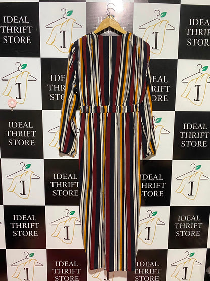 IZABEL |L| BUST 18| A3| RETRO MULTICOLOR STRIPED LONG SLEEVE JUMPSUIT WITH FRONT ZIPPER