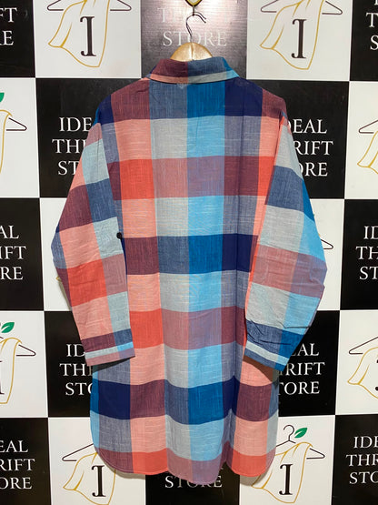 |XL| BUST 23| A3| CASUAL MULTICOLOR PLAID HIGH-LOW BUTTON-DOWN TUNIC SHIRT